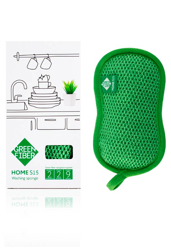 Губка для мытья посуды Гринвей зеленая (Green Fiber HOME S15). Фото